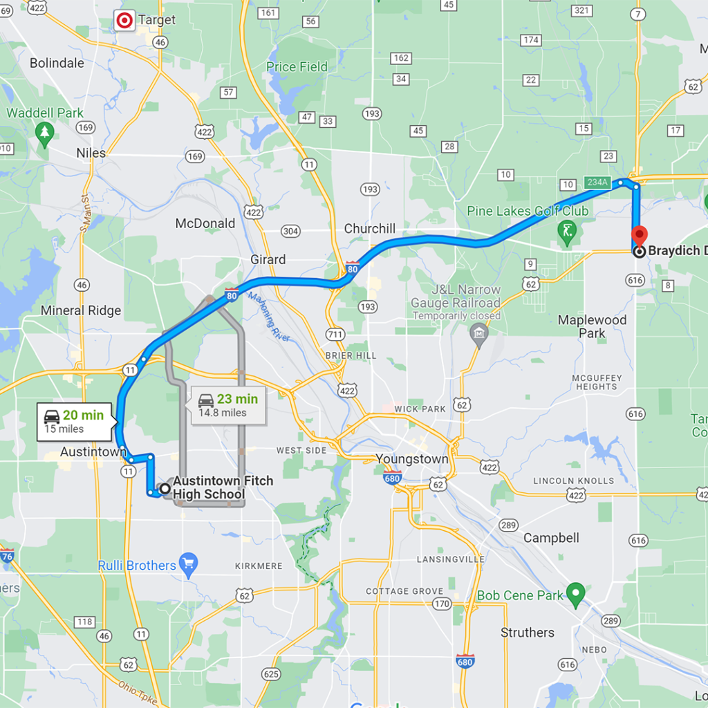 Directions from Austintown Ohio to Braydich Dental